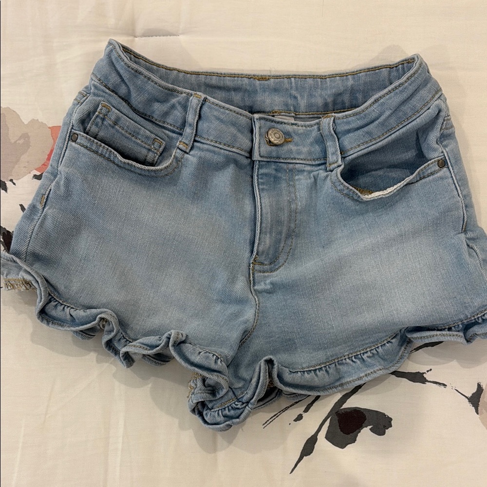 Janie and Jack Girls Ruffled Blue Jean Shorts